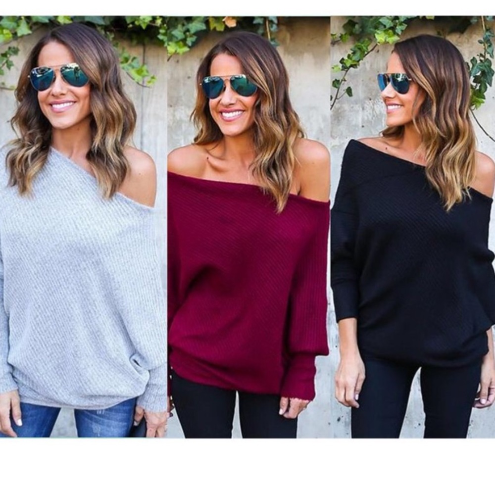 GREY OFF SHOULDER LOOSE FIT SWEATER - TOP - Picture 5 of 5